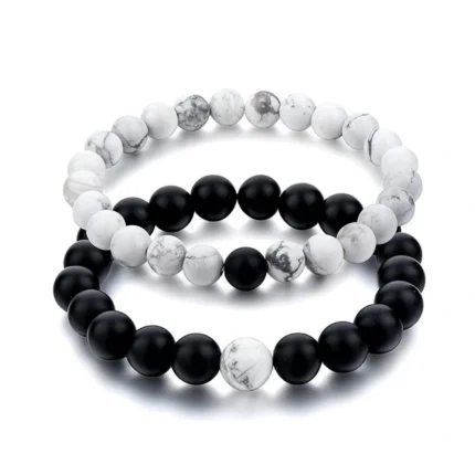 Black & White Couple Stone Bracelets – Minimalist Matching Set