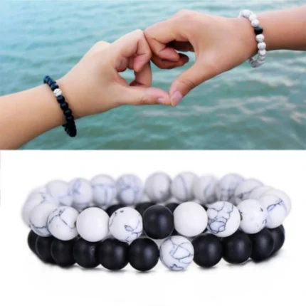 Black & White Couple Stone Bracelets – Minimalist Matching Set