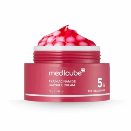 Brighten dark spots and uneven tone with Medicube TXA Niacinamide Capsule Cream. 5% TXA, Niacinamide, and Hyaluronic Acid for clear, radiant skin.