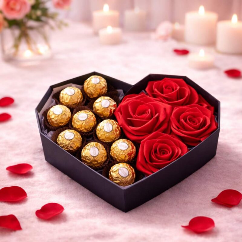 Valentine's Diamond Heart Rose & Ferrero Box