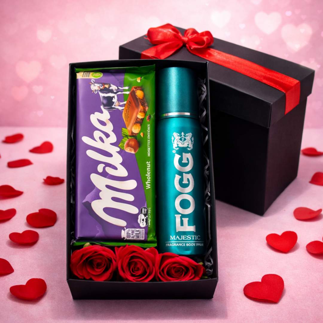 Premium Valentine Gift Box With Milka & Fogg Premium Valentine Gift Box With Milka & Fogg